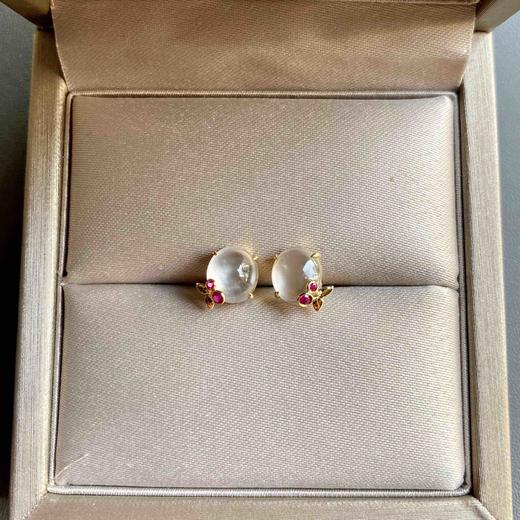 玻璃种翡翠蛋面红樱桃耳钉18k黄金红碧玺镶嵌 商品图2