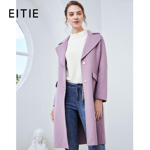 EITIE爱特爱冬季新款气质修身翻领显瘦羊毛呢大衣外套女中长6014709 商品图0