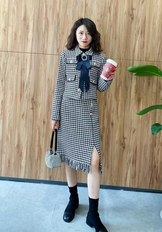 名媛风 大蝴蝶结 千鸟格两件套060097