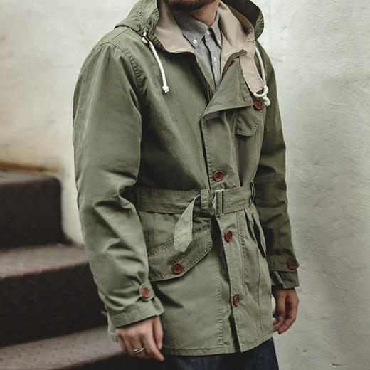 马登工装二战复古英军连帽地勤风衣raf空军中款收腰叠穿外套男搭
