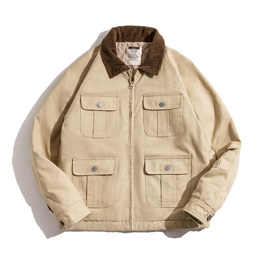 马登工装美式复古翻领四袋猎装夹克磨毛加绒休闲狩猎外套棉衣服男