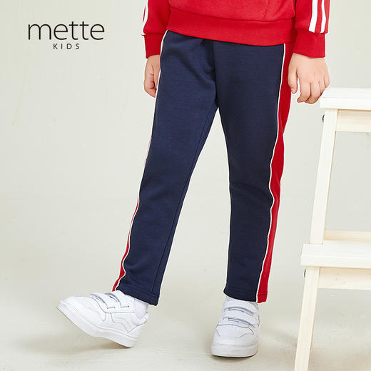 METTE童装加绒休闲裤秋冬新款中大童中性拼接撞色保暖松紧腰长裤 商品图1