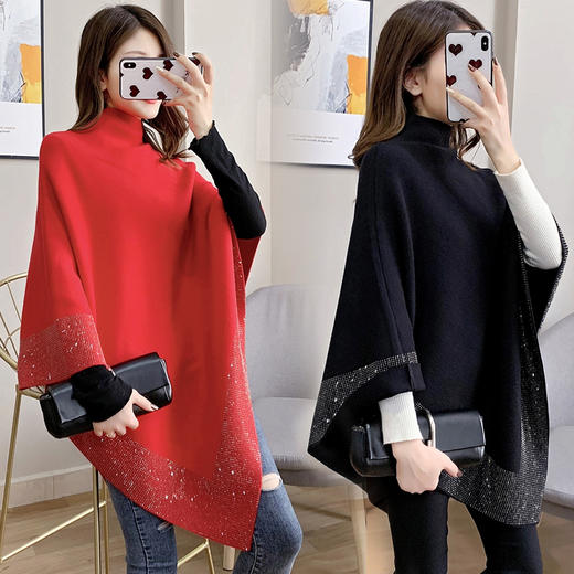 斗篷蝙蝠衫茧型毛衣女套头宽松外穿韩版慵懒风春秋季针织外搭披肩hy
