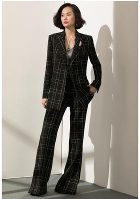 孤品 J203A4159 大女人西装套裤 粗花呢 喇叭裤颈袖添香不退可换
