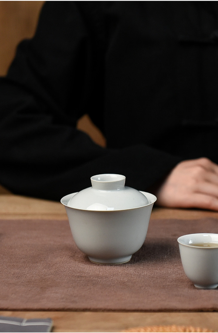 盖碗日式元宝盖碗青灰釉