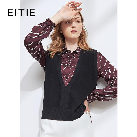 EITIE爱特爱冬季新款超百搭休闲宽松显瘦V领针织小背心女套头6401109针织马甲 商品图1
