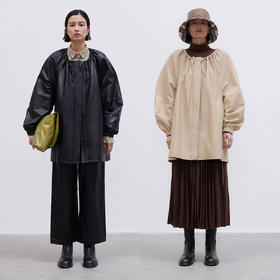 HIDEMI小羊皮抽绳设计感厚款大衣