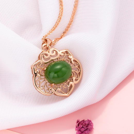 宏艺珠宝如意珍宝和田玉925银挂坠不含链