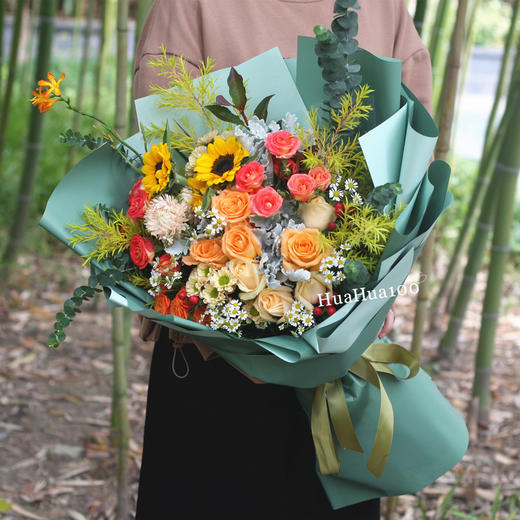 欢愉丨多玫瑰向日葵混合花束 商品图3