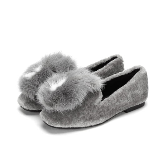 西村名物秋冬新款可爱时尚豆豆鞋毛毛鞋貂毛皮X283M33691 商品图1