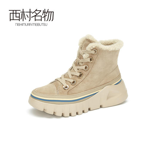 西村名物2020冬季新款羊羔毛加绒棉鞋轻便松糕底高帮短靴X20DS42171 商品图1