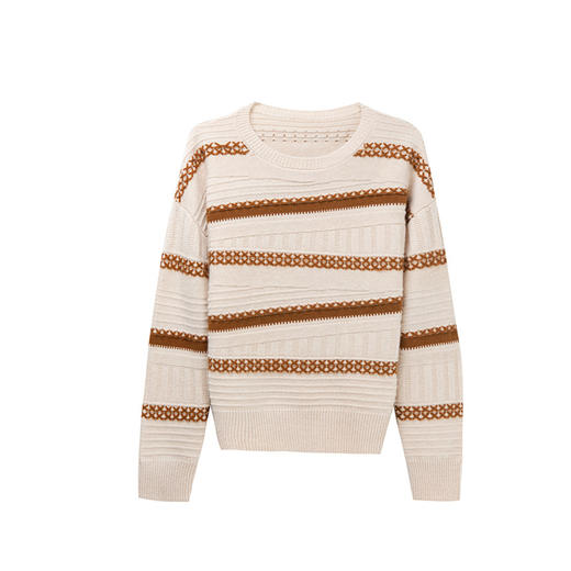 上海旗袍厂YP-615-55831秋冬新款套头长袖羊绒衫条纹宽松毛衣圆领时尚女短款打底毛衣 商品图4