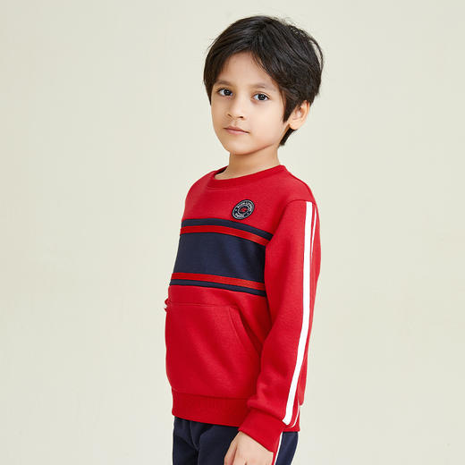 METTE童装加绒卫衣2020冬中性儿童休闲拼接撞色圆领套头保暖上衣 商品图3