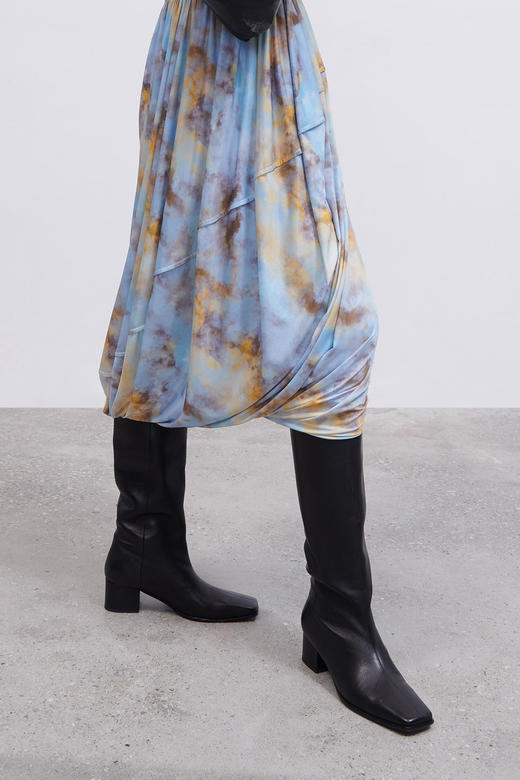 HIDEMI小羊皮女鞋经典小方头方跟长靴 商品图0