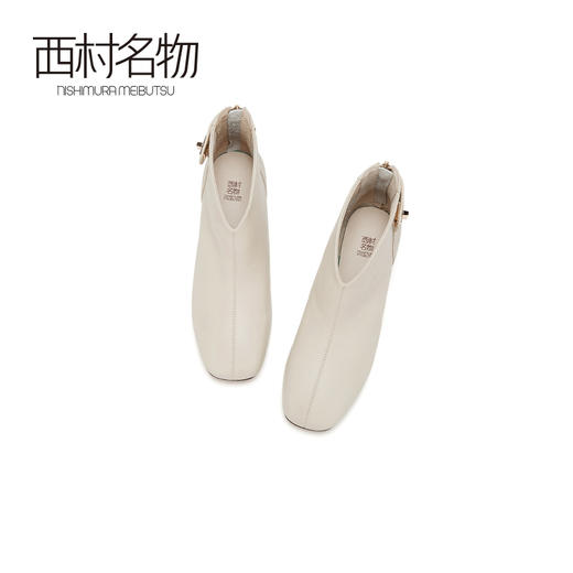 西村名物2020冬季新款气质净版拉链高跟短靴牛皮革中跟女靴X20DS40231 商品图2