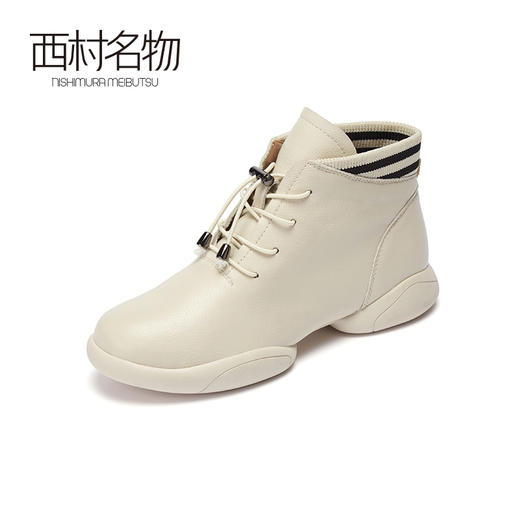 西村名物2020冬季新款马丁靴牛皮革平跟复古英伦风短靴T20DF40041 商品图0