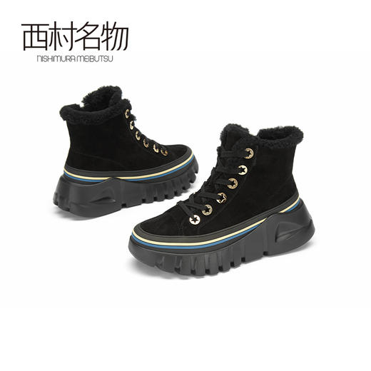 西村名物2020冬季新款羊羔毛加绒棉鞋轻便松糕底高帮短靴X20DS42171 商品图4