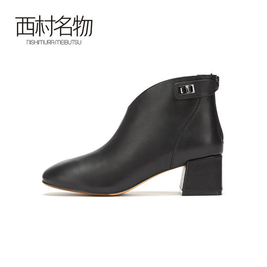 西村名物2020冬季新款气质净版拉链高跟短靴牛皮革中跟女靴X20DS40231 商品图1