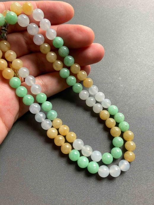 冰种甜绿鸡油黄三彩翡翠珠串 商品图6
