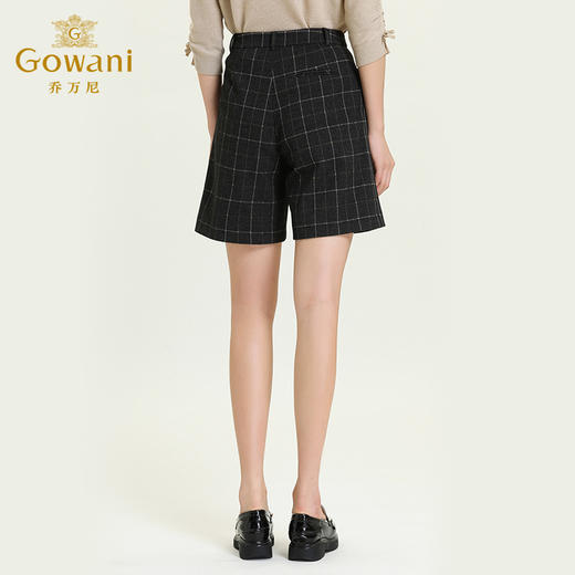 乔万尼秋冬新款百搭简约版型格纹显瘦A型高腰设计感休闲五分裤ES4F336 商品图2