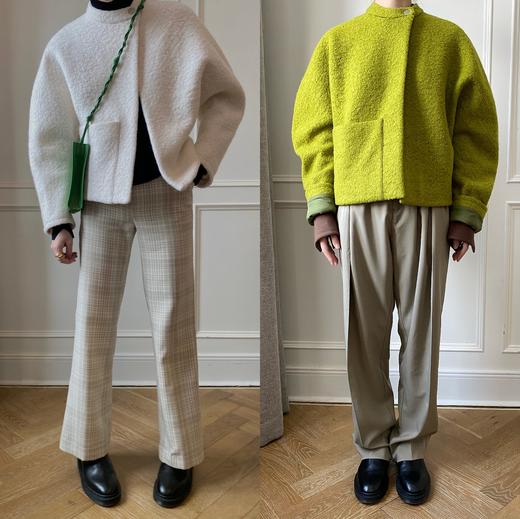 HIDEMI廓形一粒扣圈圈羊毛短款大衣/外套 商品图3