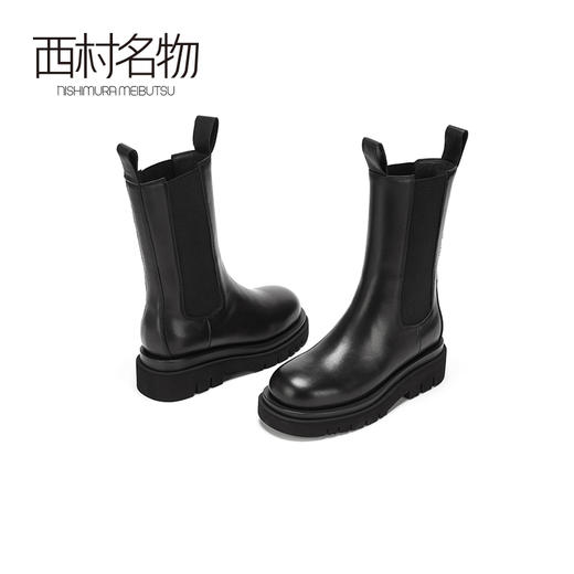 西村名物2020冬季新款净版厚底潮流烟囱靴牛皮平底休闲女鞋X20DC41681 商品图3