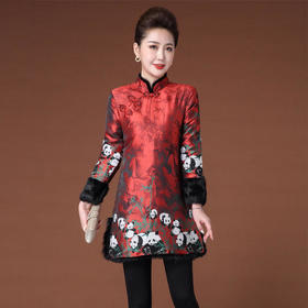 JS-JY5017秋冬新品复古国风夹棉貂毛上衣