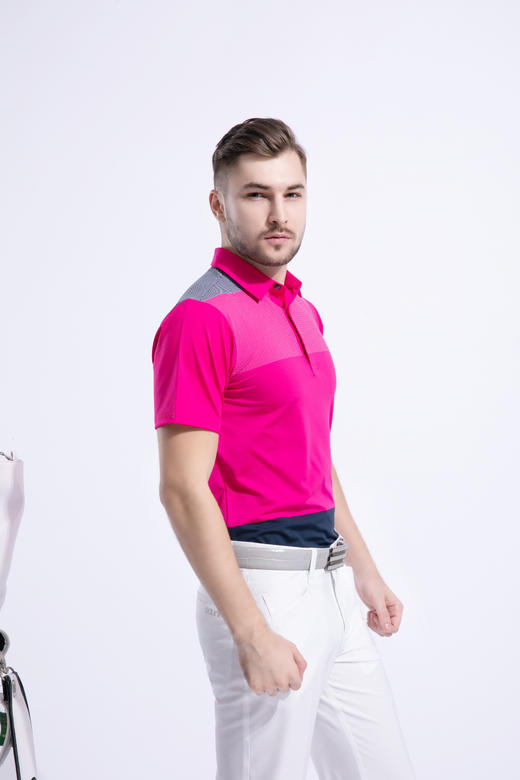 2022顺丰包邮<短袖 拼接条纹 灰 红> 高尔夫服装 纯色男士短袖t恤 优质面料 帅气时尚男装GOLF球衣 商品图6