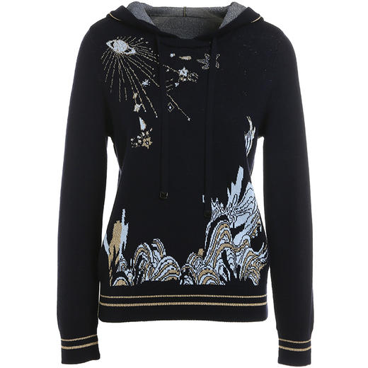 乔万尼秋冬新款连帽设计套头毛衫重磅羊毛提花设计感时尚百搭上衣ES4M383 商品图4