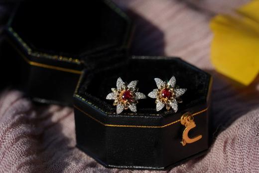 【耳畔的春】红宝石花瓣耳钉 商品图0
