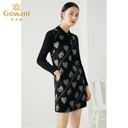 乔万尼秋冬新款羊毛呢针织设计感软糯舒适显瘦保暖长袖连衣裙ES4E306 商品图1