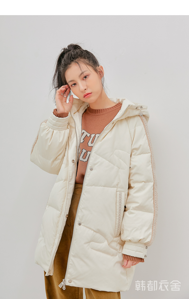 韩都衣舍冬装新款女装韩版甜酷闪光编织中款羽绒服om82253