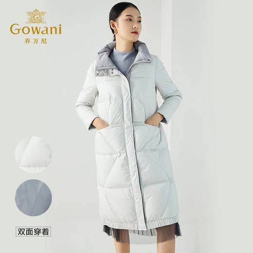 乔万尼秋冬新款简约时尚明线设计感90白鸭绒双面穿中长款羽绒服ES4T419 商品图1