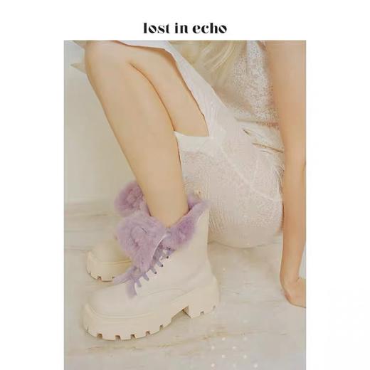 方头皮毛一体绑带面毛双色雪地靴 商品图4