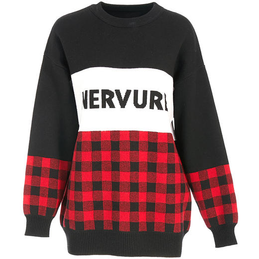 乔万尼秋冬新款中长款羊毛圆领套头个性字母图案飒爽时尚毛衫ES4M385 商品图4