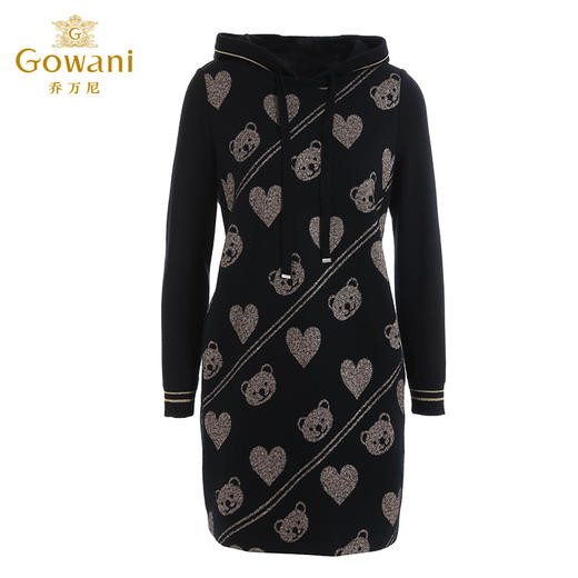 乔万尼秋冬新款重磅羊毛保暖时尚减龄休闲舒适气质款连帽连衣裙ES4E340 商品图4