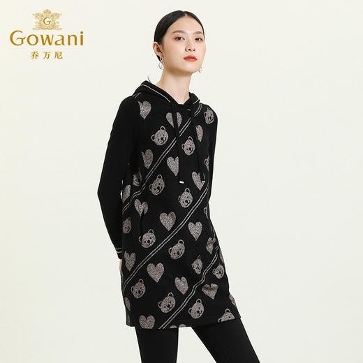 乔万尼秋冬新款重磅羊毛保暖时尚减龄休闲舒适气质款连帽连衣裙ES4E340 商品图2