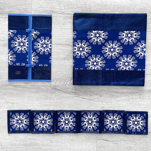 青云染·植物染手工蜡染茶席 拼接系列长款茶席 桌席 杯垫 纸巾袋 商品图2