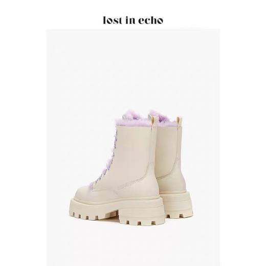 方头皮毛一体绑带面毛双色雪地靴 商品图3