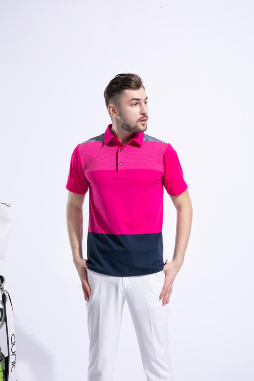 2022顺丰包邮<短袖 拼接条纹 灰 红> 高尔夫服装 纯色男士短袖t恤 优质面料 帅气时尚男装GOLF球衣 商品图8