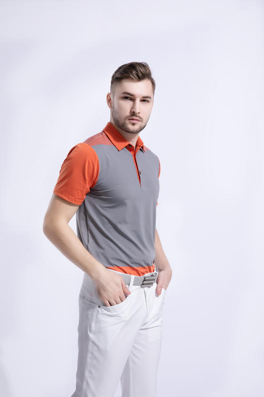 2022顺丰包邮<短袖 拼接条纹 灰 红> 高尔夫服装 纯色男士短袖t恤 优质面料 帅气时尚男装GOLF球衣 商品图2