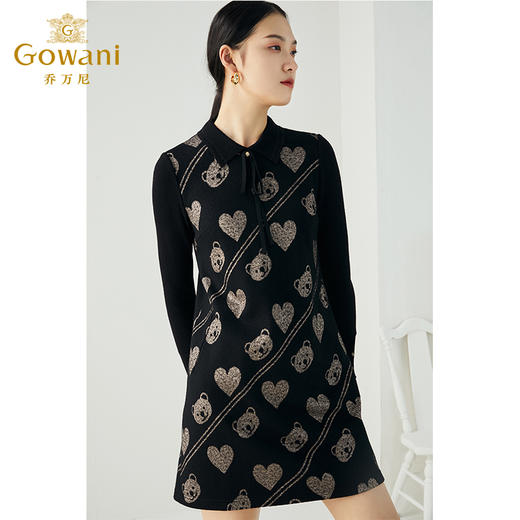 乔万尼秋冬新款羊毛呢针织设计感软糯舒适显瘦保暖长袖连衣裙ES4E306 商品图3