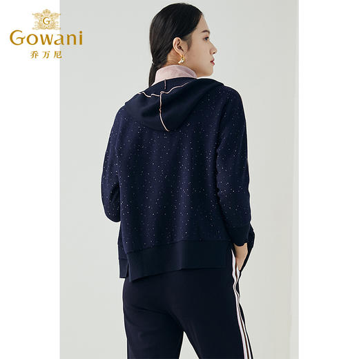 【绵羊毛】乔万尼秋冬新款休闲连帽外套软糯舒适百搭拼接螺纹设计感开衫ES4B331 商品图3