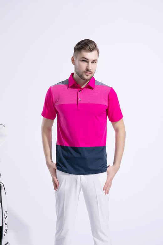 2022顺丰包邮<短袖 拼接条纹 灰 红> 高尔夫服装 纯色男士短袖t恤 优质面料 帅气时尚男装GOLF球衣 商品图7