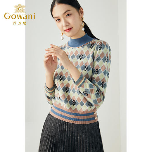 乔万尼秋冬新款羊毛撞色休闲舒适减龄设计感百搭立领套头毛衫ES4M413 商品图1