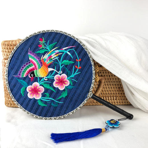 1106直播酉阳酉州苗绣福在眼前刺绣扇手工蜡染土布印花团扇宫扇