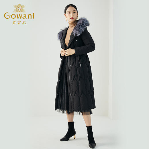 【两色可选】乔万尼秋冬新款防寒保暖可拆卸狐毛毛领加长版带帽修身羽绒服ES4T392 商品图2