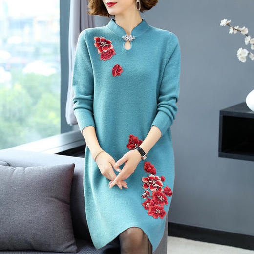 QY-8545秋冬装裙子气质连衣裙2020新款中老年女装羊毛毛衣裙 商品图3