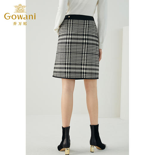 乔万尼秋冬经典黑白格撞色织带时尚百搭洋气英伦风显瘦半裙ES4D420 商品图1