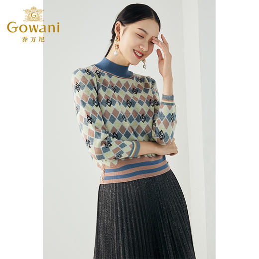 乔万尼秋冬新款羊毛撞色休闲舒适减龄设计感百搭立领套头毛衫ES4M413 商品图2